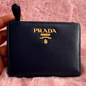 Prada Navy Leather Wallet with Gold Accents